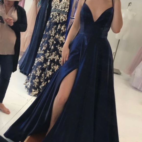Sherri Hill Navy Blue Prom Dress - Picture 4 of 5